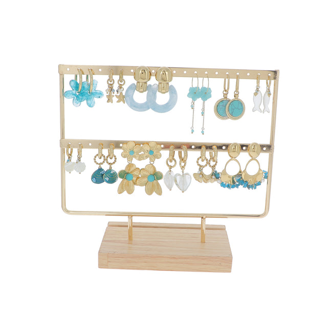Kit de 24 (12+12) boucles - doré bleu - prix moyen de 7,70€/pr - Présentoir offert