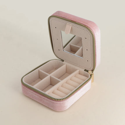 Boîte à bijoux carré en velours (avec miroir)