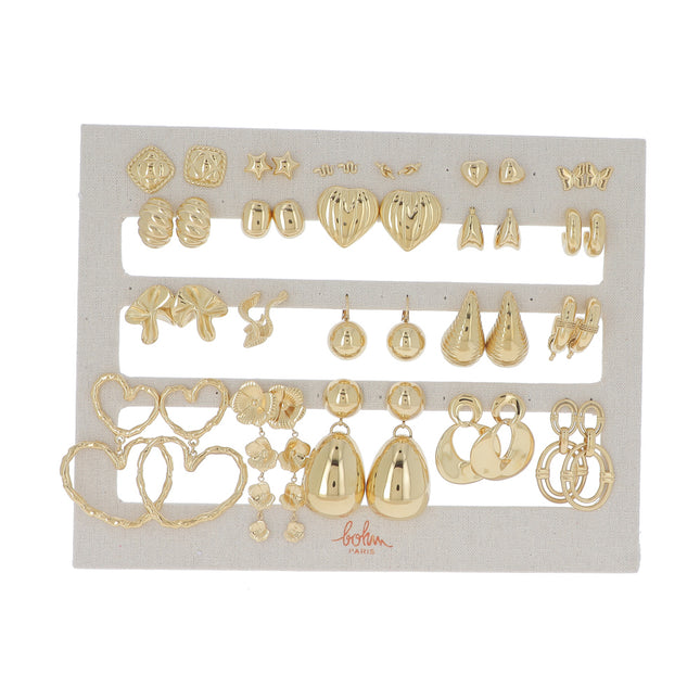 Kit de 31 boucles - doré multi - prix moyen de 5,40€/pr - Présentoir offert