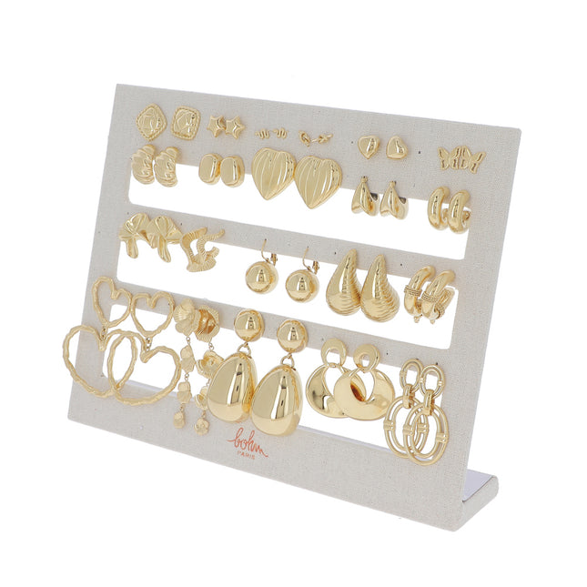 Kit de 31 boucles - doré multi - prix moyen de 5,40€/pr - Présentoir offert