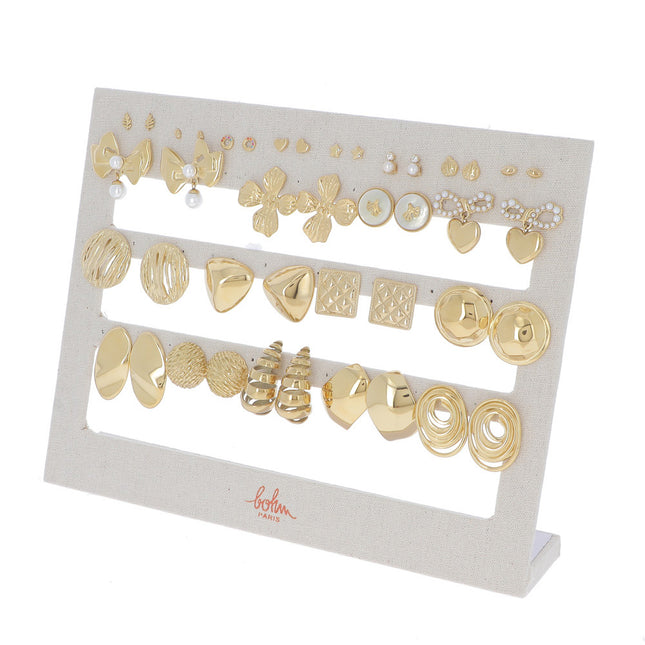 Kit de 21 boucles - doré - prix moyen de 4,80€/pr - Présentoir offert