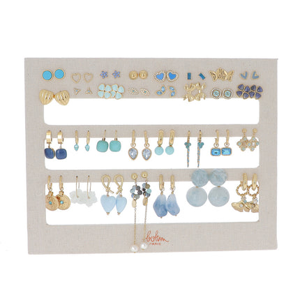 Kit de 31 boucles - doré bleu - prix moyen de 5,40€/pr - Présentoir offert