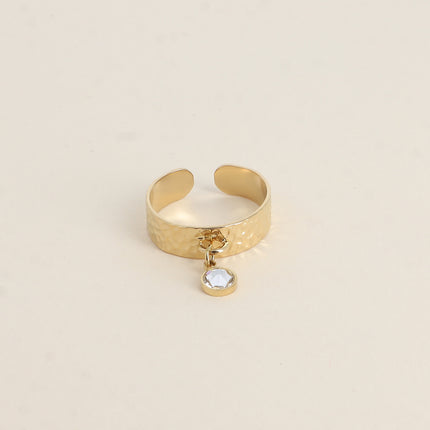Bague - anneau martelé et pampille avec cristal PP29