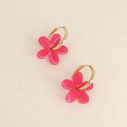 Créoles - anneau simple et fleur en acétate coloré