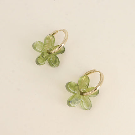 Créoles - anneau simple et fleur en acétate coloré