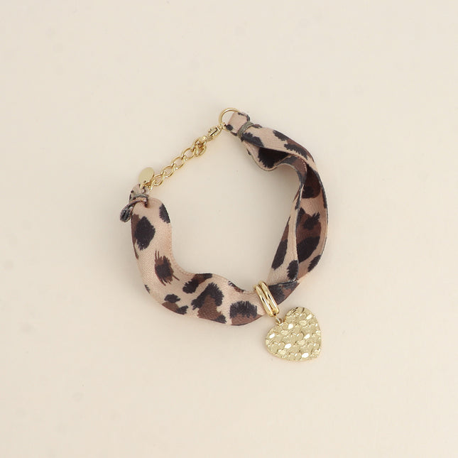Bracelet Agla - tissu et pampille coeur texturé