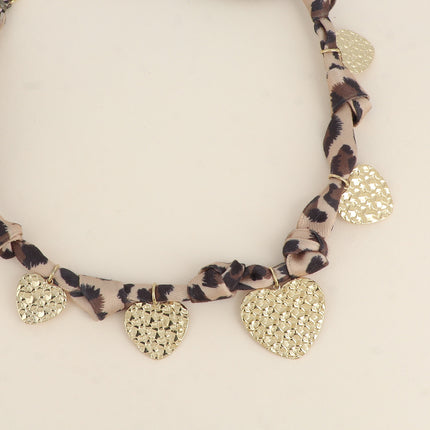Collier Agla - tissu et pampilles coeurs texturés