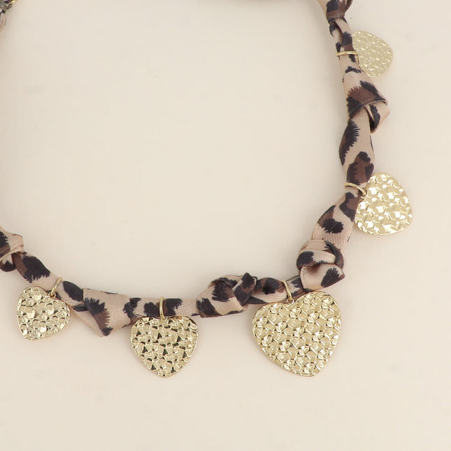 Collier Agla - tissu et pampilles coeurs texturés
