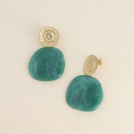 Boucles pendantes Adélaïde - fleur texturée et pièce en acétate