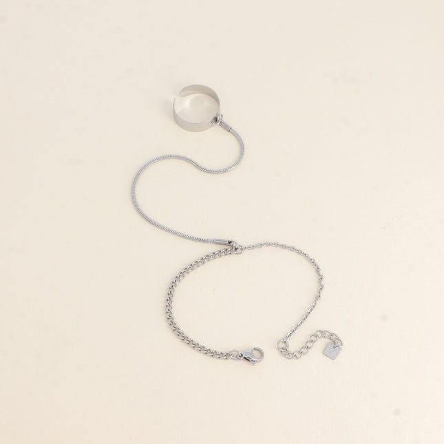 Hand chain - hammered ring, curb links and snake chain