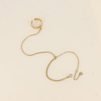 Chaîne de main - bague martelée, mailles forçat et lien serpent