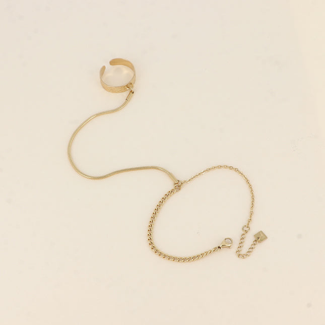 Hand chain - hammered ring, curb links and snake chain