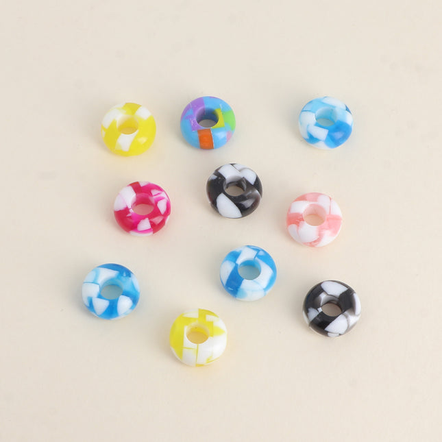 Perle de donut en résine facetté multicolor de 13mm, 10 pièces