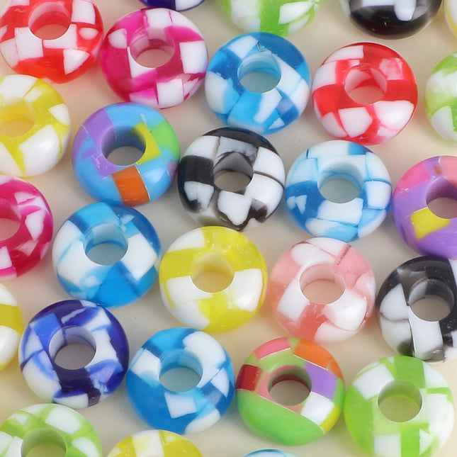 Perle de donut en résine facetté multicolor de 13mm, 10 pièces