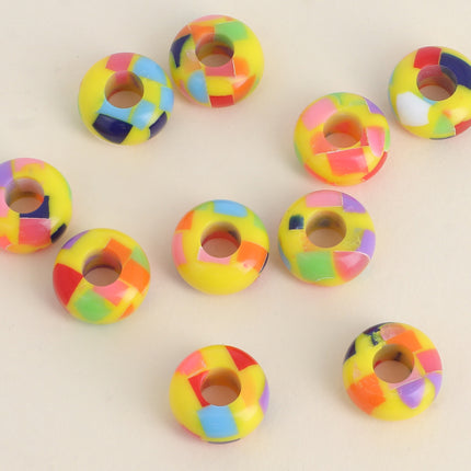 Perle de donut en résine facetté multicolor de 13mm, 10 pièces