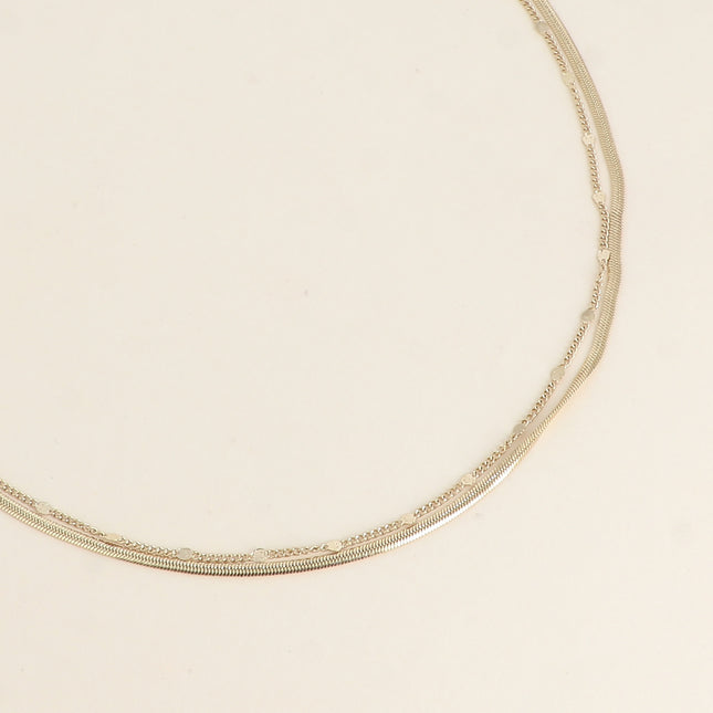 Collier 2 rangs - mailles forçat pincée et miroir