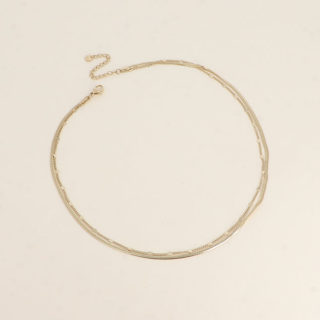 Collier 2 rangs - mailles forçat pincée et miroir
