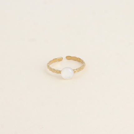 Bague Anémone - anneau effet tressé et pierre naturelle plate ronde