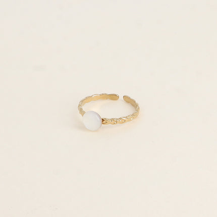 Bague Anémone - anneau effet tressé et pierre naturelle plate ronde