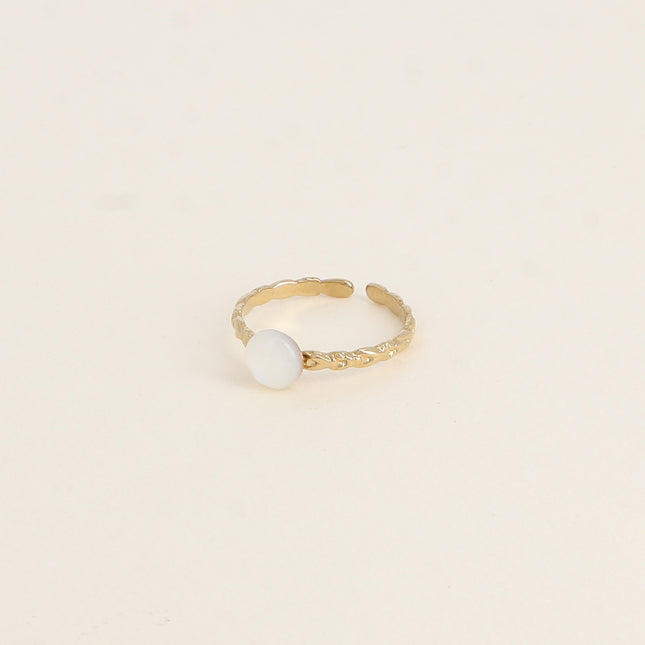 Bague Anémone - anneau effet tressé et pierre naturelle plate ronde