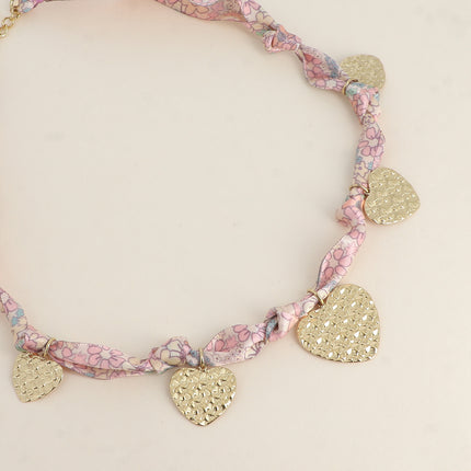 Collier Agla - tissu et pampilles coeurs texturés