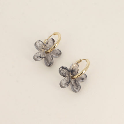 Créoles - anneau simple et fleur en acétate coloré