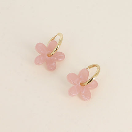 Créoles - anneau simple et fleur en acétate coloré