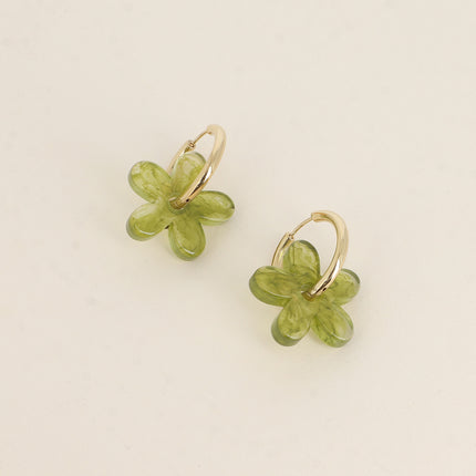 Créoles - anneau simple et fleur en acétate coloré