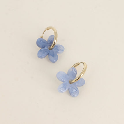 Créoles - anneau simple et fleur en acétate coloré