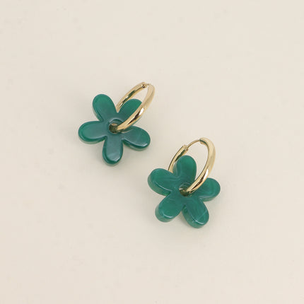Créoles - anneau simple et fleur en acétate coloré