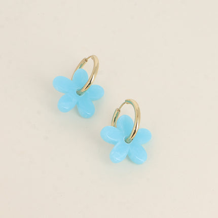Créoles - anneau simple et fleur en acétate coloré