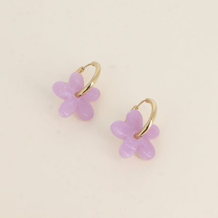 Créoles - anneau simple et fleur en acétate coloré