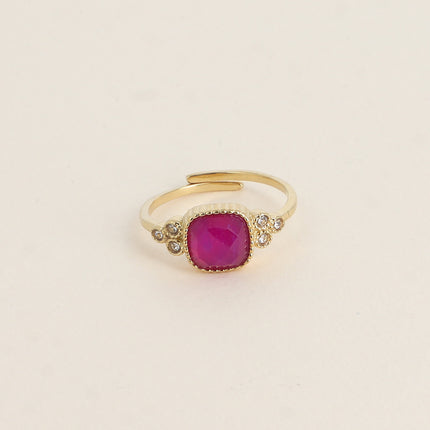 Bague fine Maréa - pierre naturelle carrée et oxydes de zirconium