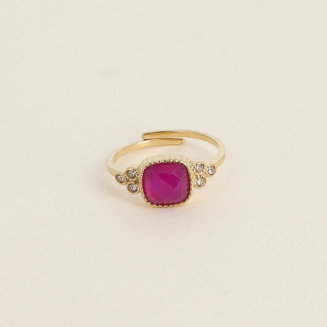 Maréa delicate ring - square natural stone and cubic zirconia