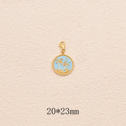 Charm - pendentif tropical (palmiers, vagues, oiseaux) et émail