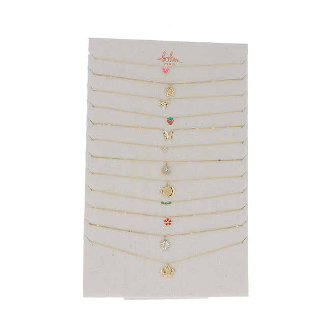 Kit de 24(12+12) colliers - doré multi - prix moyen de 4,90€/pc - Présentoir offert