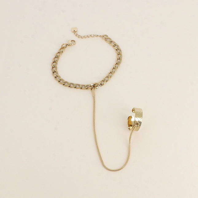 Hand chain - hammered ring, curb links and snake chain