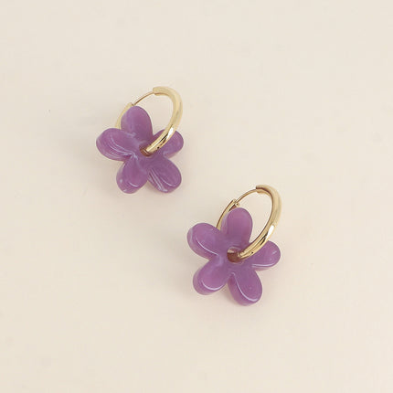 Créoles - anneau simple et fleur en acétate coloré