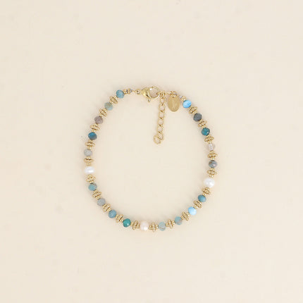 Bracelet sur câble Suzie - perles en acier, perles d'eau douce et pierres naturelles