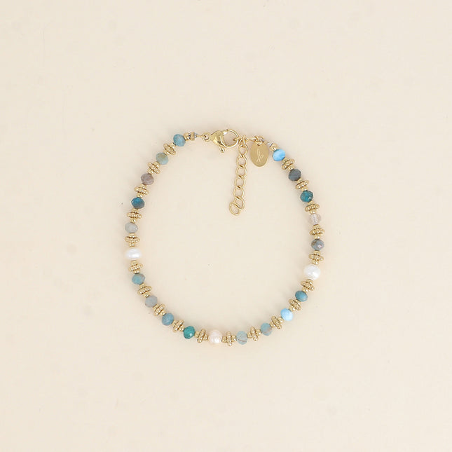 Bracelet sur câble Suzie - perles en acier, perles d'eau douce et pierres naturelles