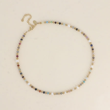 Collier sur câble Suzie - perles en acier, perles d'eau douce et pierres naturelles