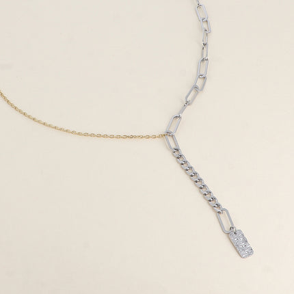 Collier Y - maille aux anneaux ovales allongés, gourmette et forçat