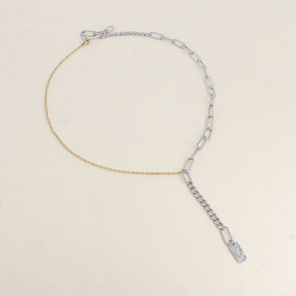 Collier Y - maille aux anneaux ovales allongés, gourmette et forçat
