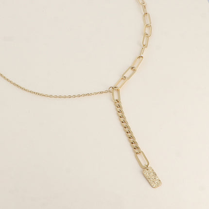 Collier Y - maille aux anneaux ovales allongés, gourmette et forçat