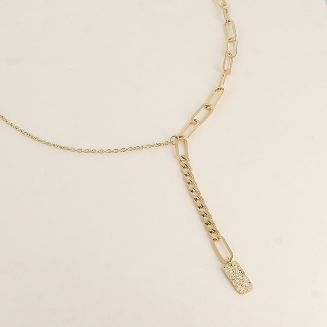 Y-shaped necklace - chain with elongated oval rings, curb chain and cable tie