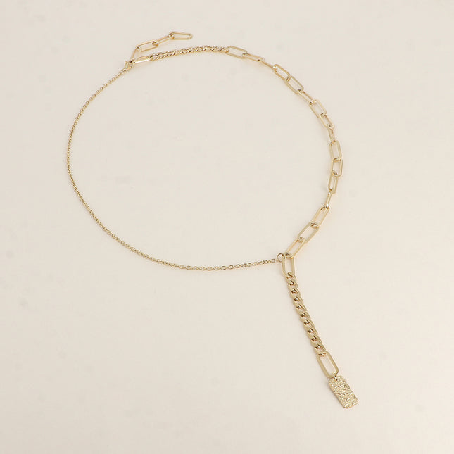 Y-shaped necklace - chain with elongated oval rings, curb chain and cable tie