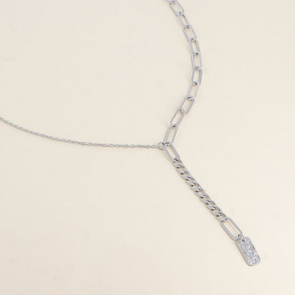 Collier Y - maille aux anneaux ovales allongés, gourmette et forçat
