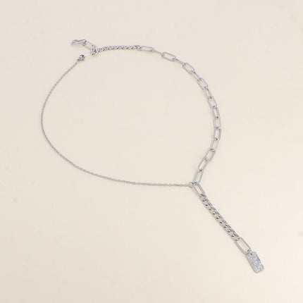 Collier Y - maille aux anneaux ovales allongés, gourmette et forçat
