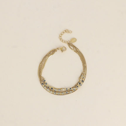 Bracelet Ellyn - 5 rangs, mailles miroir, forçat et torsadée avec pierres naturelles
