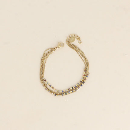 Bracelet Ellyn - 5 rangs, mailles miroir, forçat et torsadée avec pierres naturelles